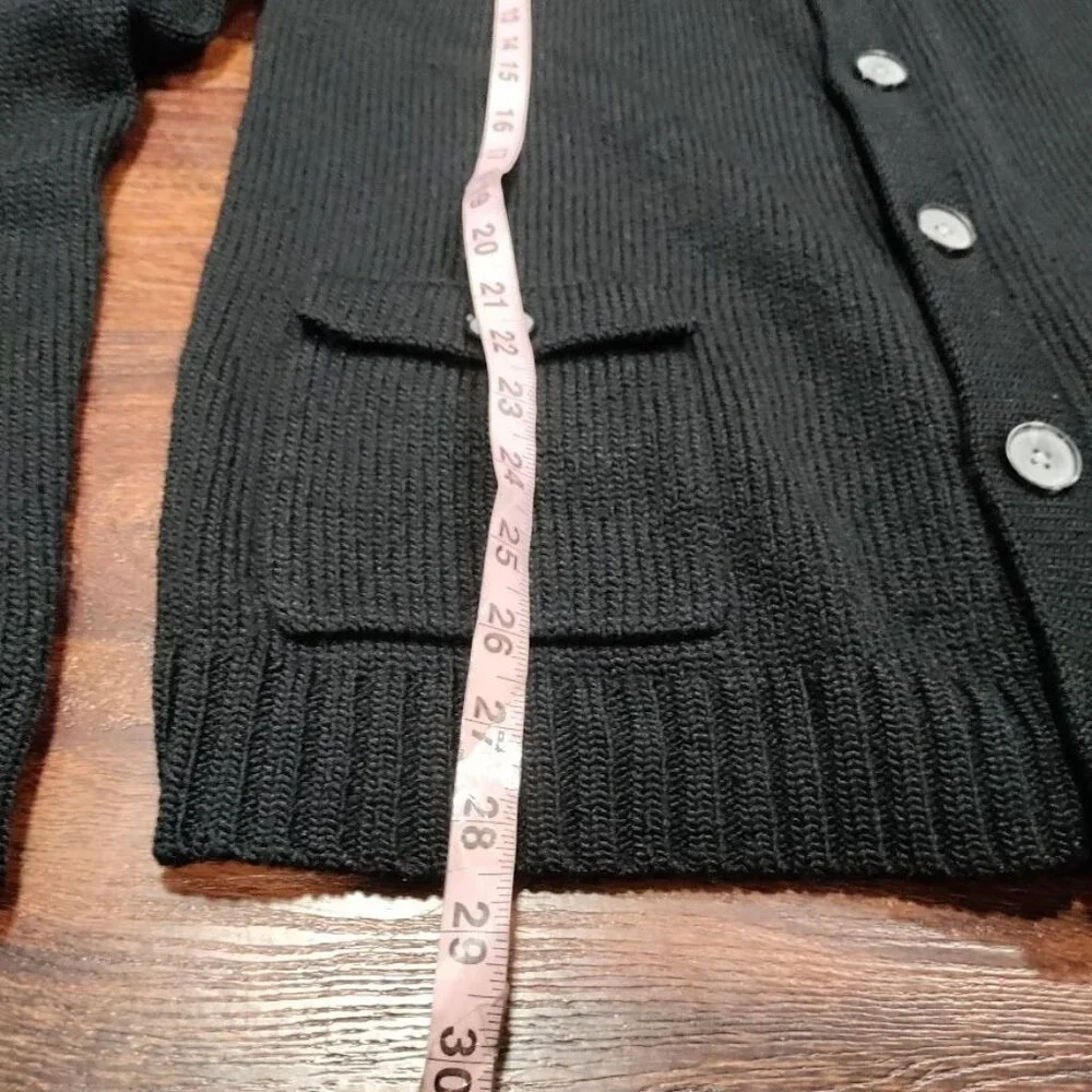 DKNY Classic Black Knit Sweater Men's Medium Button Zipper Front Pockets Ribbed - Picture 10 of 10
